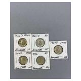 5 Roosevelt Dimes as Shown
