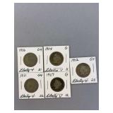 5 Liberty V Nickels as shown