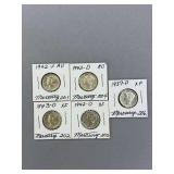 5 Mercury Dimes as Shown