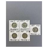 5 Mercury Dimes as Shown