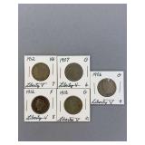 5 Liberty V Nickels as shown