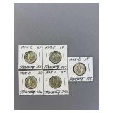 5 Mercury Dimes as Shown