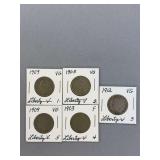 5 Liberty V Nickels as shown