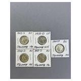 5 Mercury Dimes as Shown