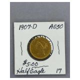 1907 D $5.00 Gold Coin