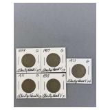 5 Liberty V Nickels as shown