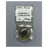 1990 $5 Australian Kookaburra 1 oz .999 Silver