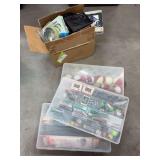 Fishing items, including lots of line, hooks, sinkers, bobbers
