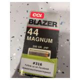 One box of blazer 44 magnum ammunition