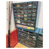 Two assortment bins full of gun related parts pieces