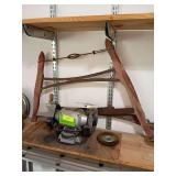 Skil 5” bench grinder, buck saw and hay knife