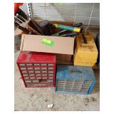 Misc hand tools, storage boxes and tackle box