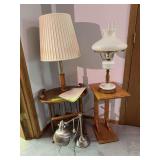 Magazine lamp table, milk glass lamp, modern desk lamp and over the arm table