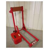 New outboard boat motor stand and outboard gas can