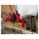Hitches, bottle jack, splitting wedges and c-clamp