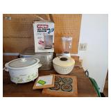 Crockpot, blender, roaster, trivets, etc