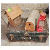 Trunk, 2 bird houses and lantern