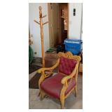 Wooden carved armchair and hall tree