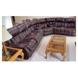 11’ 9” x 9’ 6” multi piece sofa sectional w 4 recliners, 2 storage spaces w drink holders Does show wear