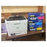 Brother, HLL8360CDW printer, and three boxes of toner