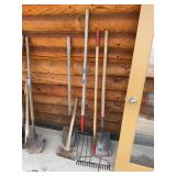 Pitch fork, rake, shovels