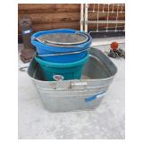Galvanized wash tub, and feed buckets