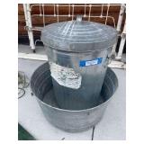 Galvanized trashcan, and wash tub