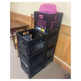 Seven plastic crates
