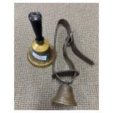 Brass school bell and 1878 marked cowbell