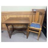 Small vintage writing table and antique straight chair