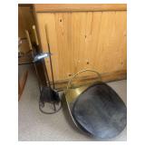 Two log carriers and fireplace tool set