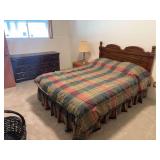 Queen sized bed, dresser and oak side table with lamp