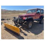 1992 Jeep Wrangler, 6cyl 4.0 engine recent rebuild, headers and air cleaner, with 5 speed transmission, built in air compressor, air conditioning, rear end is an 8.8 ford, front end Dana, after market