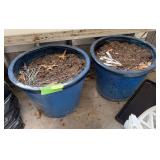 Pair 21” round, 17” tall ceramic pot full of dirt