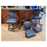 Four upholstered bar stools, two needing TLC