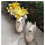 Pair resin swans, pots for decor