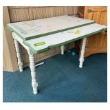 Very pretty enamel top table w flower and butterfly design 24x39 w (2) 10” leaves
