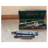 True Tone Trumpet marked LP 71880 9, extra mouthpiece and a recorder