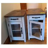 Pair of very fancy night stands/side tables w pull out drink/writing tray and charging station