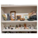 Shelves “B” all things cat, figurines, books, picture