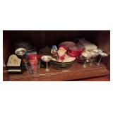 Various plates, pottery, linens, candles, Christmas and LOTS more China set in bottom of hutch not included