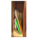 Cupboards “B” includes various material cutting boards, baking sheets, skillets, etc
