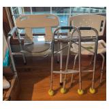 Portable commode, shower bench and walker