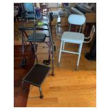 Walker, chair and handled step