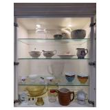 Hull Pottery pitcher, yellow depression glass, Iris & Herringbone pitcher, milk glass, china, etc