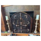 Fireplace screen and candleholders w LED candles