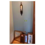 Wall mirror, wall art and wall sconce