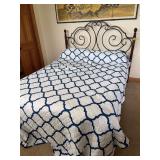 Queen size bed with Sealy SBR mattress and linens, metal headboard