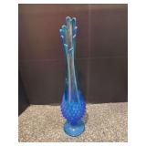 Blue hobnail swung glass vase 15.5” tall