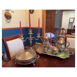 Unmarked chrome and silver plate tea service